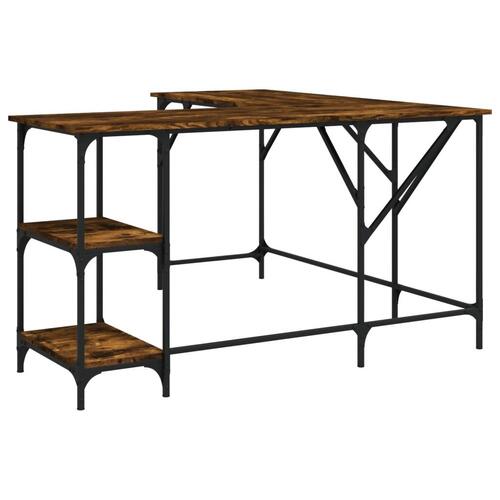 Skrivebord 139x139x75 cm konstrueret træ røget egetræsfarve