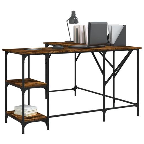 Skrivebord 139x139x75 cm konstrueret træ røget egetræsfarve