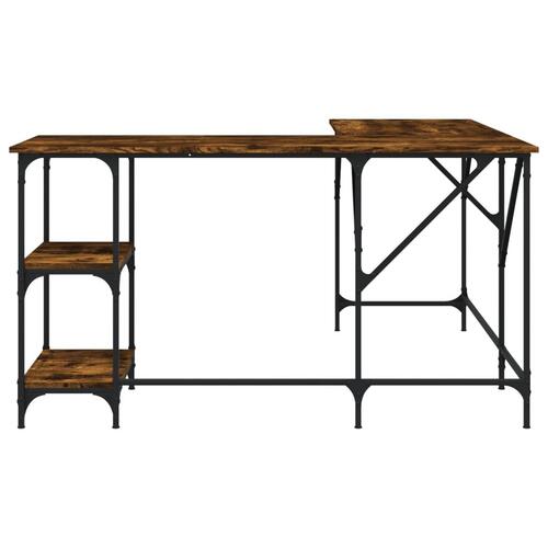 Skrivebord 139x139x75 cm konstrueret træ røget egetræsfarve
