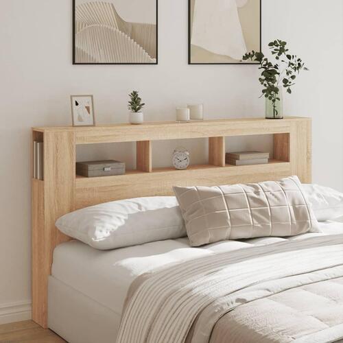 Sengegavl 180x18,5x103,5 cm LED-lys konstrueret træ sonoma-eg