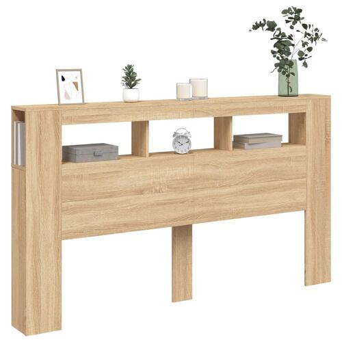 Sengegavl 180x18,5x103,5 cm LED-lys konstrueret træ sonoma-eg