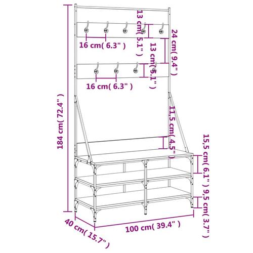 Tøjstativ med skoopbevaring 100x40x184 cm sonoma-eg