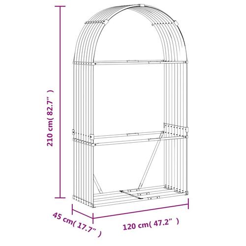 Brændestativ 120x45x210 cm galvaniseret stål lysegrå