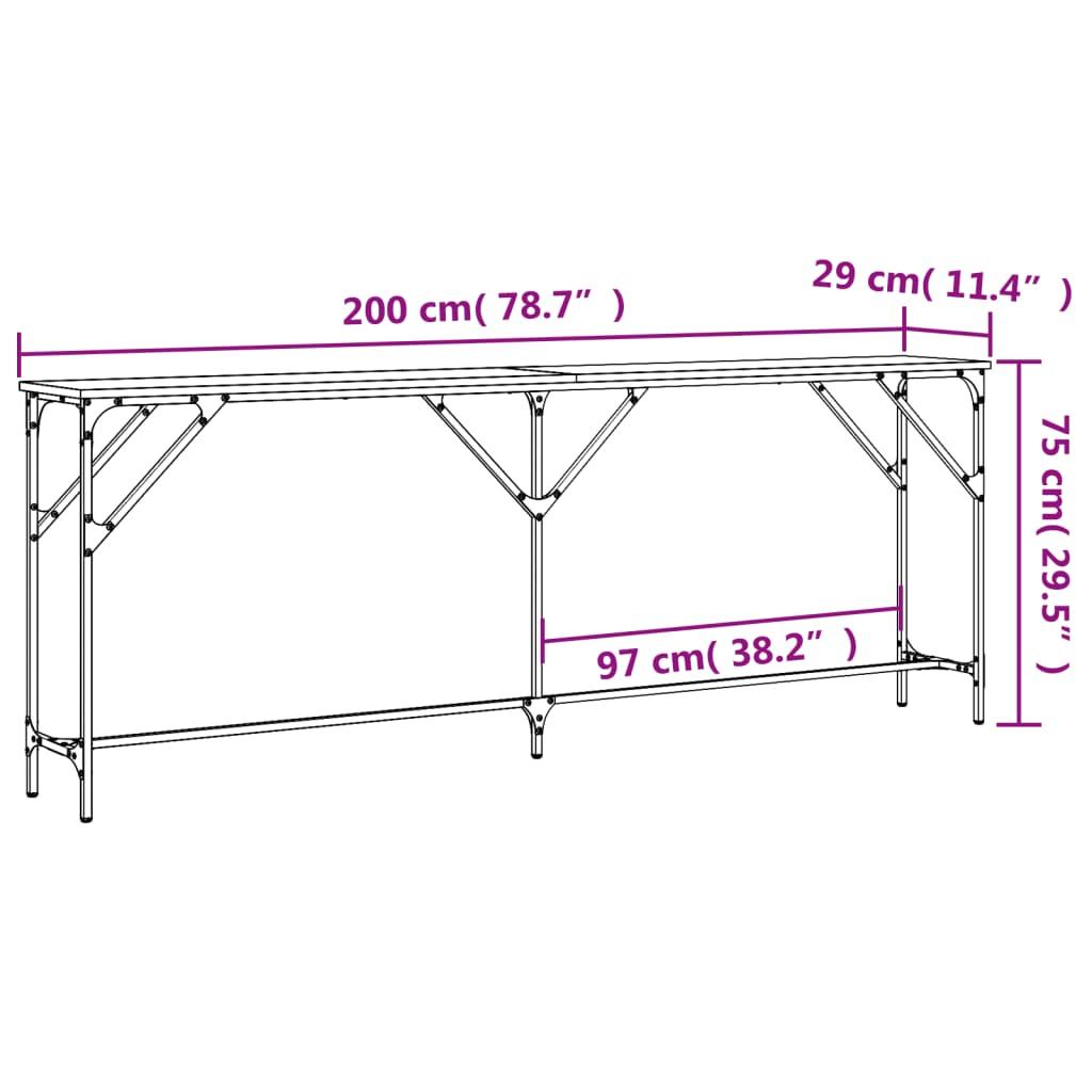 Konsolbord 200x29x75 cm konstrueret træ røget egetræsfarve
