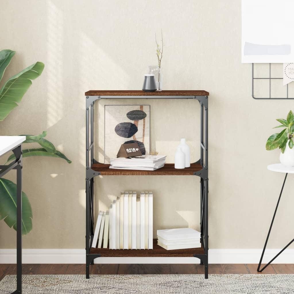Bogreol med 3 hylder 59x35x90,5 cm konstrueret træ brun eg