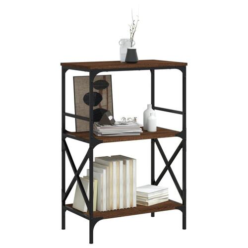 Bogreol med 3 hylder 59x35x90,5 cm konstrueret træ brun eg