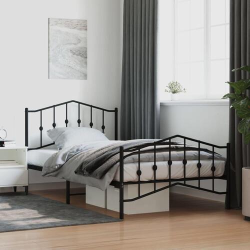 Sengeramme med sengegavl og fodgærde 107x203 cm metal sort