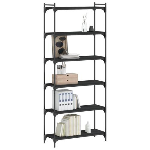 Bogreol med 6 hylder 80x30x188 cm konstrueret træ sort