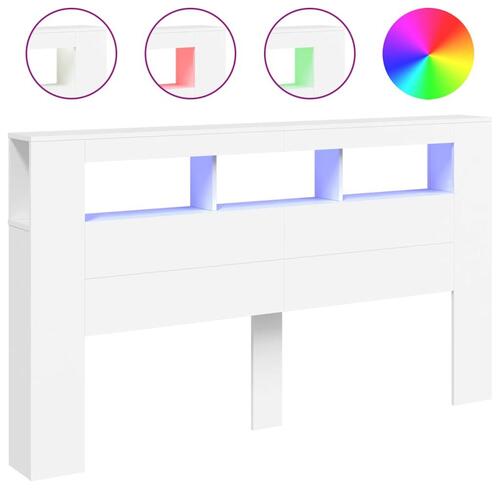 Sengegavl med LED-lys 180x18,5x103,5 cm konstrueret træ hvid