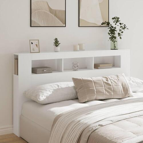 Sengegavl med LED-lys 180x18,5x103,5 cm konstrueret træ hvid