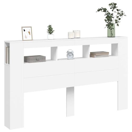 Sengegavl med LED-lys 180x18,5x103,5 cm konstrueret træ hvid