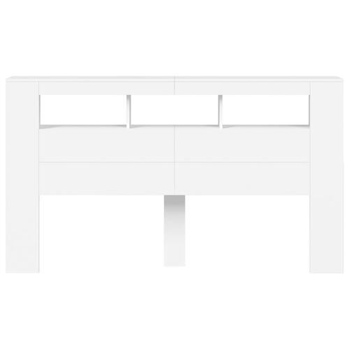 Sengegavl med LED-lys 180x18,5x103,5 cm konstrueret træ hvid
