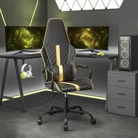 Gamingstol m. massagefunktion kunstlæder sort + guldfarvet