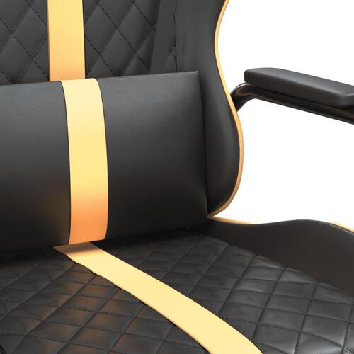 Gamingstol m. massagefunktion kunstlæder sort + guldfarvet