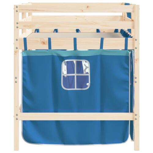 Højseng med gardiner 80x200 cm massivt fyrretræ blå