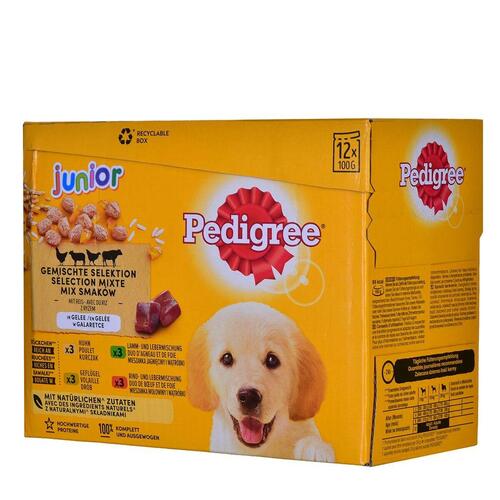 Våd mad Pedigree unior Selection Kylling Oksekød Lam Fugle 100 g 12 x 100 g