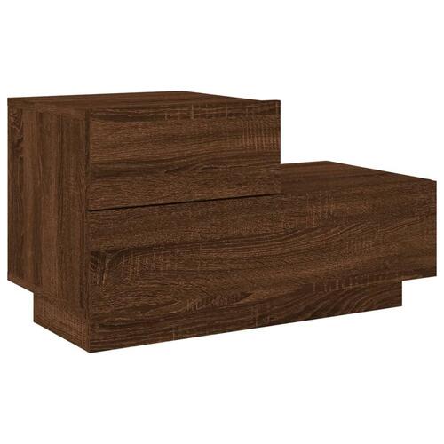 Sengebord med LED-lys 70x36x40,5 cm brun egetræsfarve