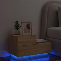 Sengebord med LED-lys 70x36x40,5 cm sonoma-eg