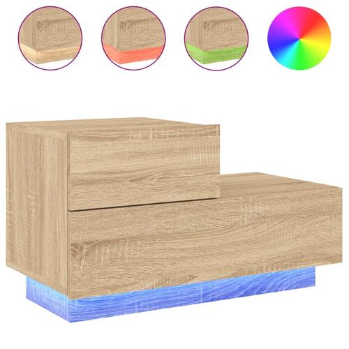 Sengebord med LED-lys 70x36x40,5 cm sonoma-eg