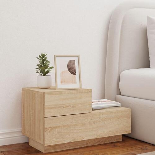 Sengebord med LED-lys 70x36x40,5 cm sonoma-eg