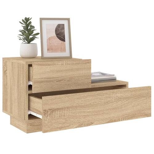 Sengebord med LED-lys 70x36x40,5 cm sonoma-eg