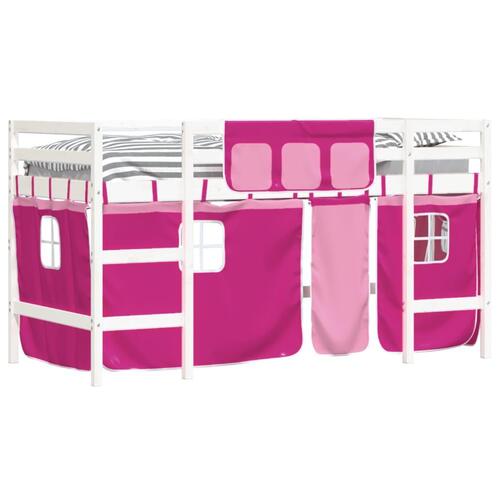 Højseng med gardiner 90x200 cm massivt fyrretræ pink