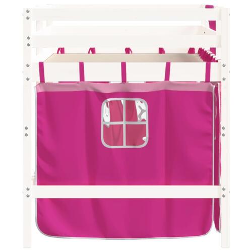 Højseng med gardiner 90x200 cm massivt fyrretræ pink