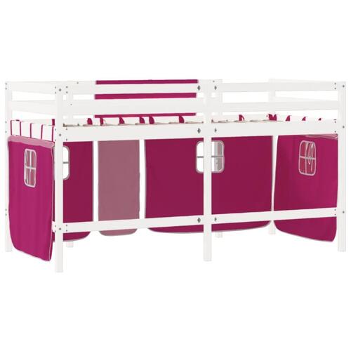 Højseng med gardiner 90x200 cm massivt fyrretræ pink