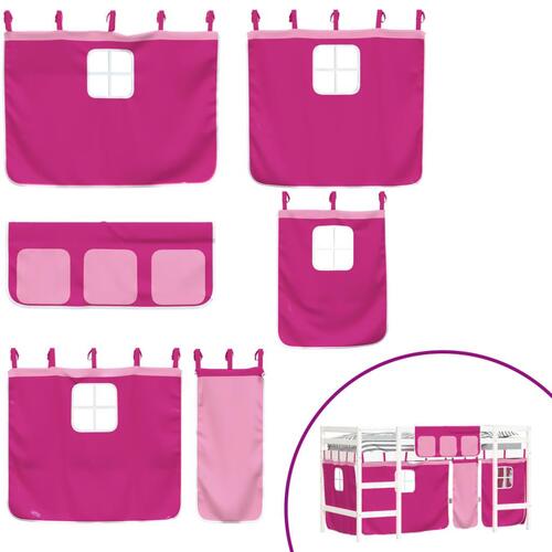 Højseng med gardiner 90x200 cm massivt fyrretræ pink
