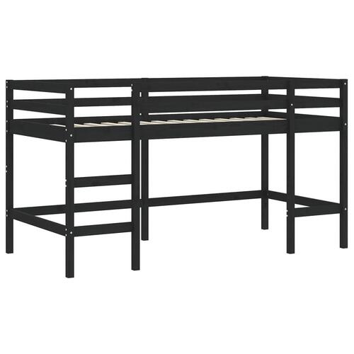 Højseng med gardiner 90x200 cm massivt fyrretræ blå