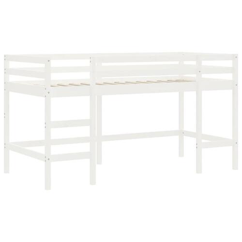 Højseng med gardiner 90x200 cm massivt fyrretræ hvid og sort