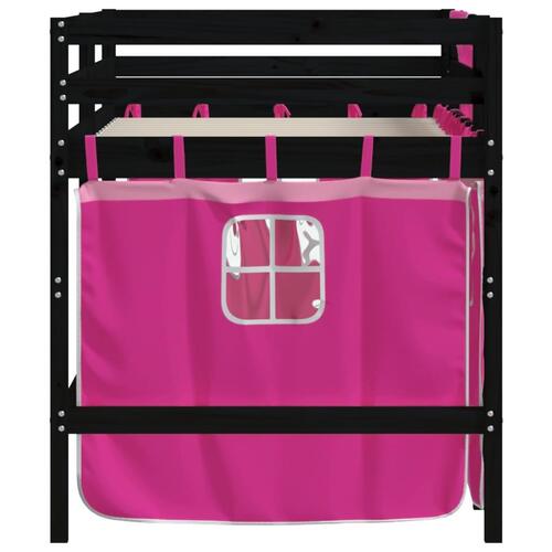 Højseng med gardiner 90x200 cm massivt fyrretræ pink