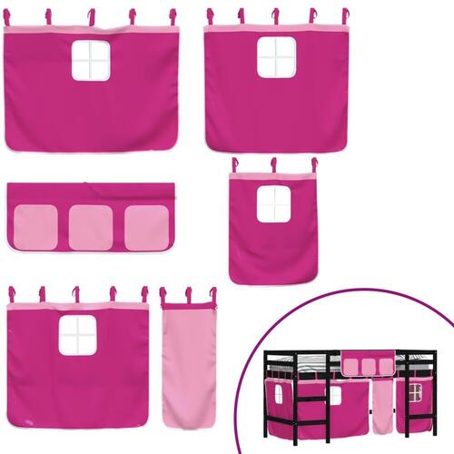 Højseng med gardiner 90x200 cm massivt fyrretræ pink