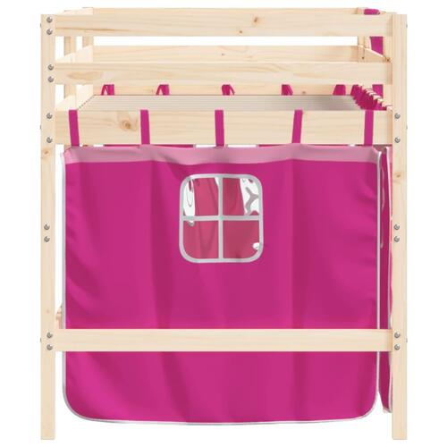 Højseng med gardiner 90x200 cm massivt fyrretræ pink