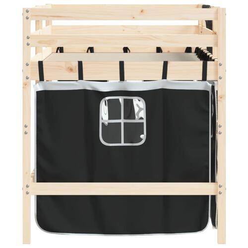 Højseng med gardiner 90x200 cm massivt fyrretræ hvid og sort