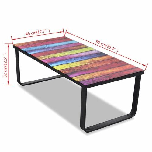Sofabord med regnbueprint glasbordplade