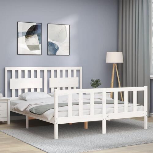 Sengeramme med sengegavl kingsize massivt træ hvid