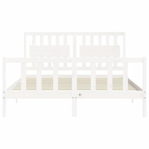 Sengeramme med sengegavl kingsize massivt træ hvid