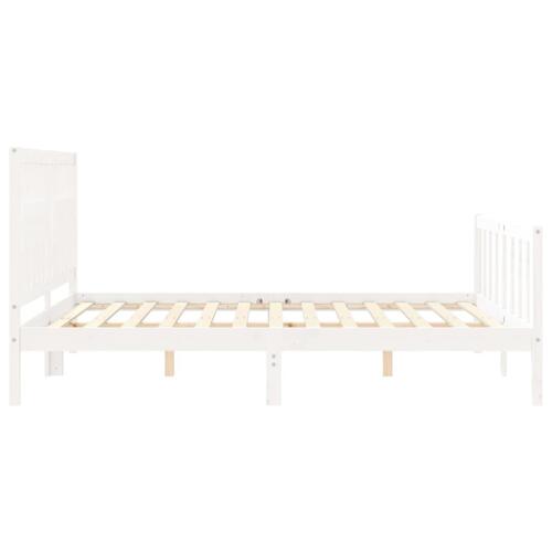 Sengeramme med sengegavl kingsize massivt træ hvid