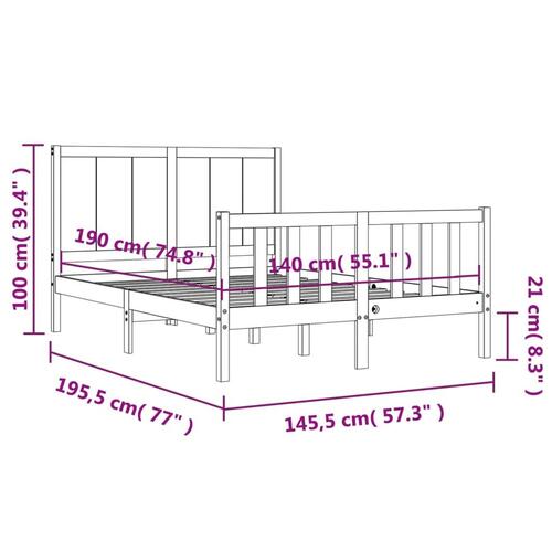 Sengeramme med sengegavl 140x190 cm massivt træ hvid