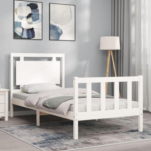 Sengeramme med sengegavl Small Single massivt træ hvid