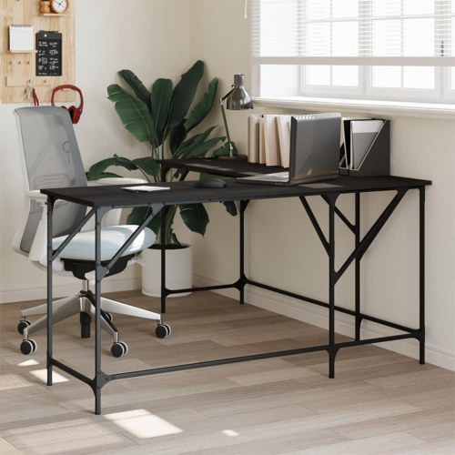 Skrivebord 149x149x75 cm konstrueret træ sort