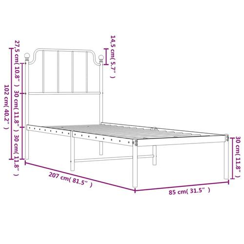 Sengeramme med sengegavl 80x200 cm metal sort