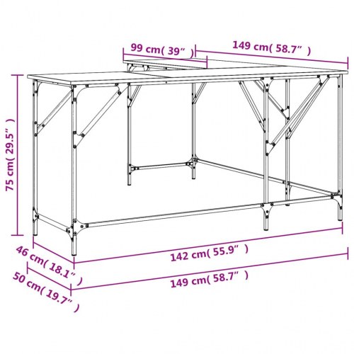 L-formet skrivebord 149 x 149 x 75 cm - brun egetræsfarve