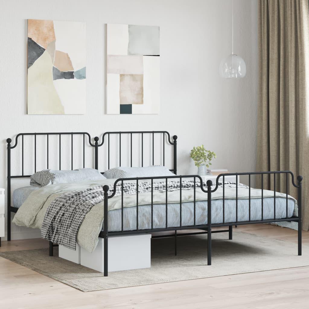 Sengeramme med sengegavl og fodgærde 180x200 cm metal sort