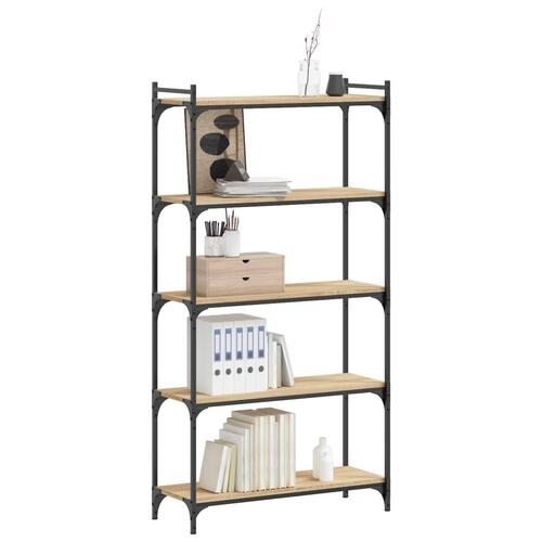 Bogreol 5 hylder 80x30x154 cm konstrueret træ sonoma-eg