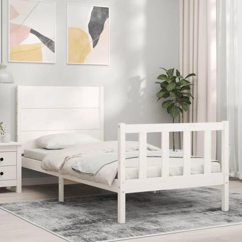 Sengeramme med sengegavl Small Single massivt træ hvid