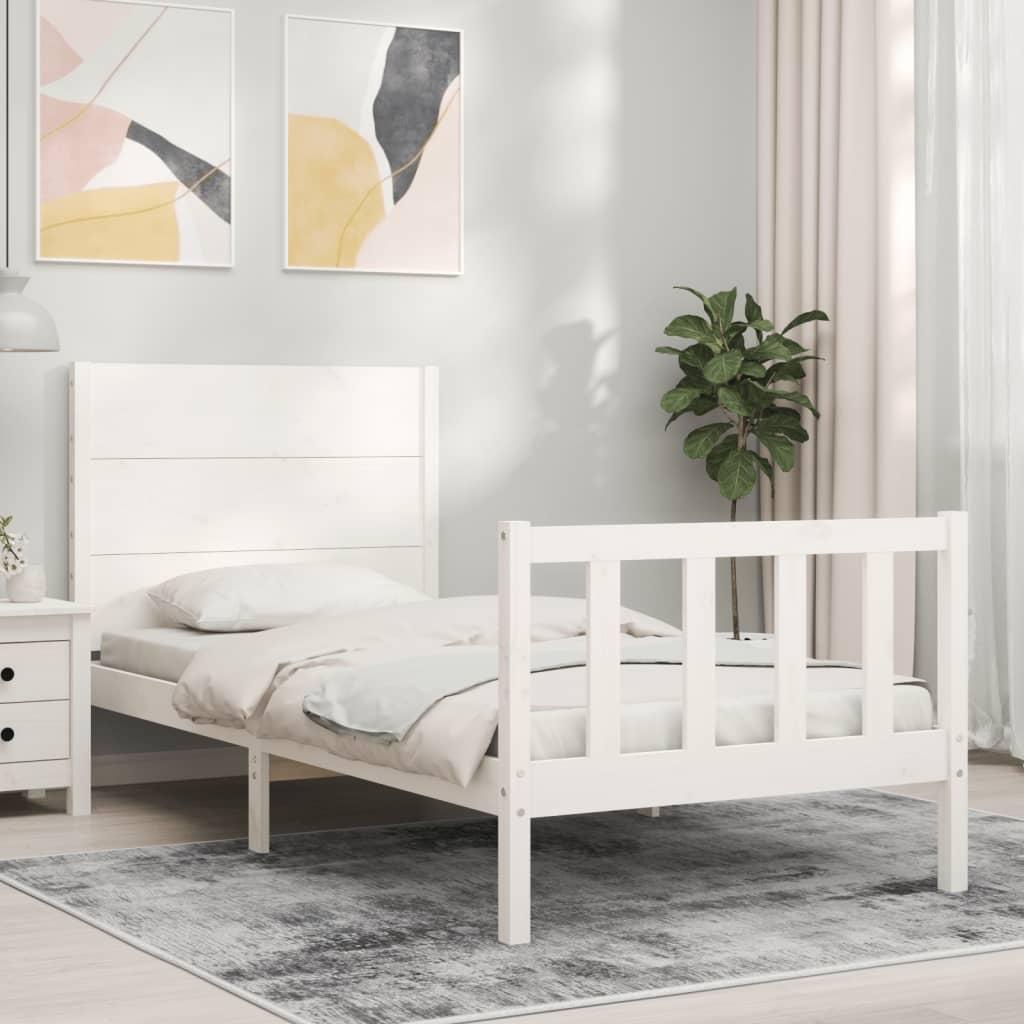 Sengeramme med sengegavl Small Single massivt træ hvid