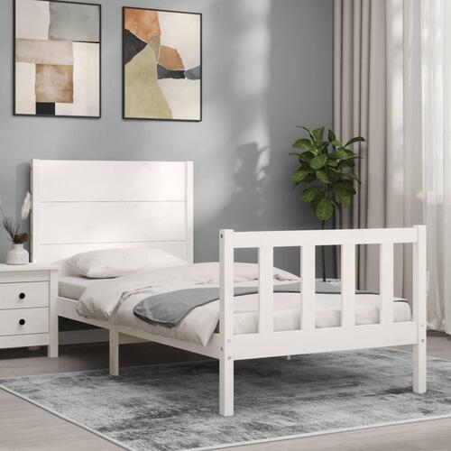 Sengeramme med sengegavl Small Single massivt træ hvid