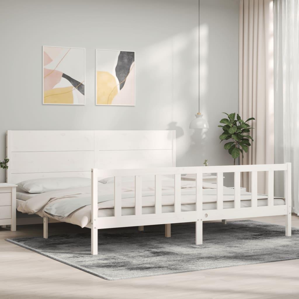 Sengeramme med sengegavl Super King Size massivt træ hvid